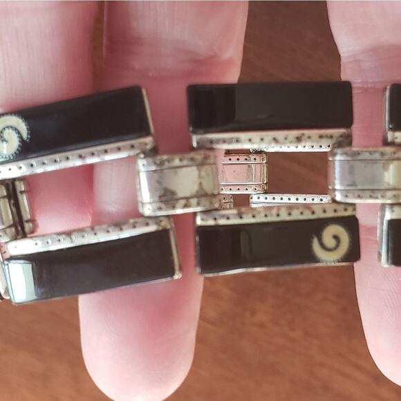 BRIGHTON VINTAGE silver and black linked bracelet with clasp closing - Picture 5 of 9